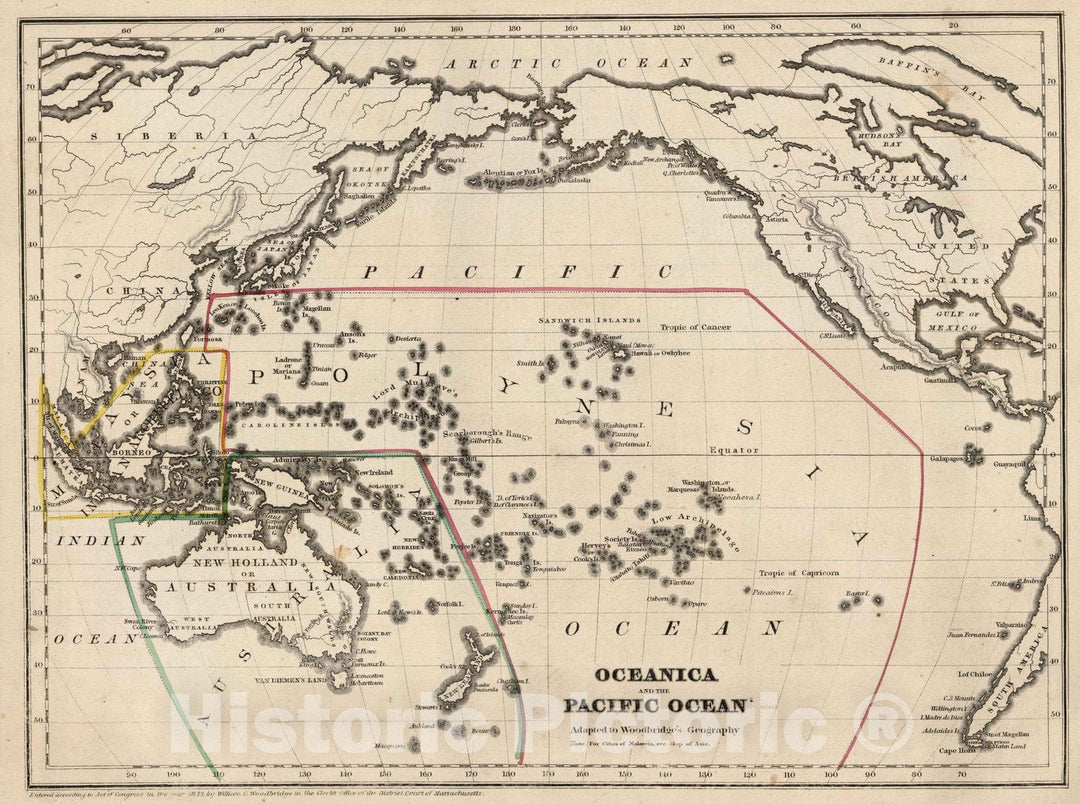 Historic Map : School Atlas - 1845 Oceanica And The Pacific Ocean - Vintage Wall Art