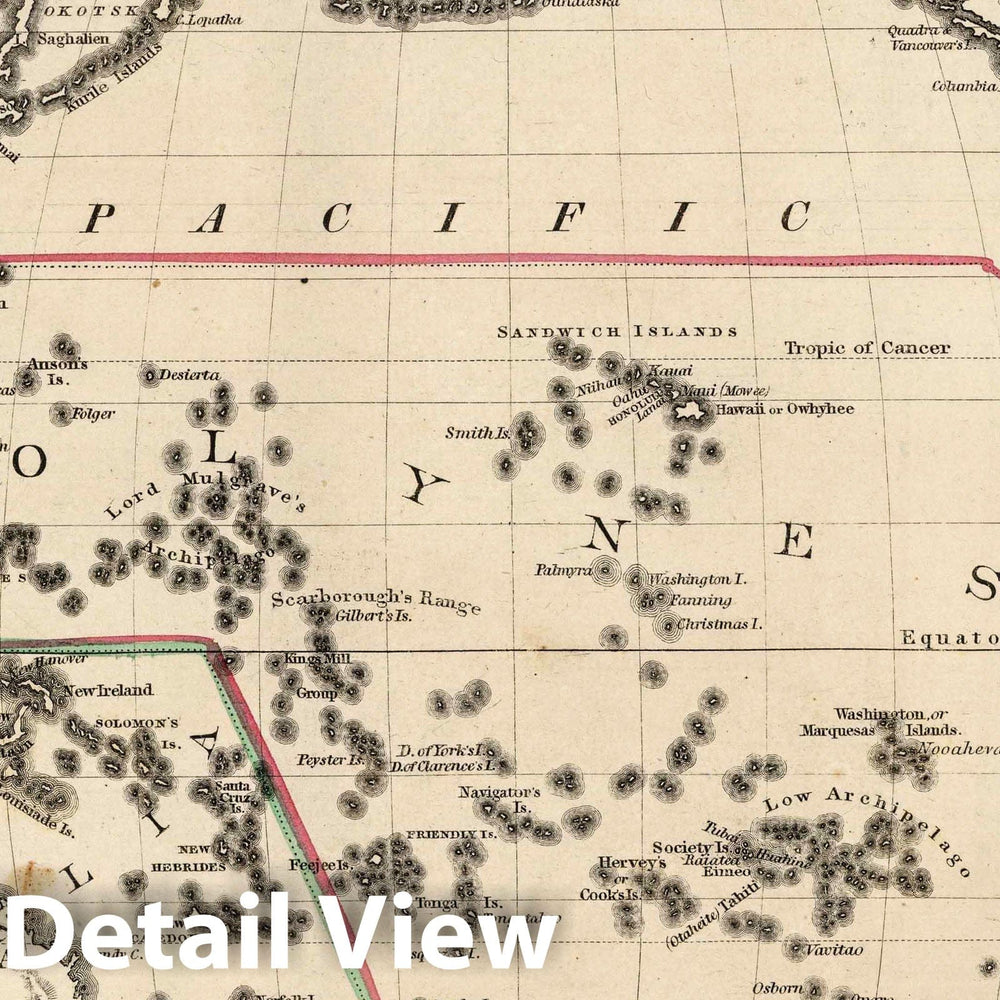 Historic Map : School Atlas - 1845 Oceanica And The Pacific Ocean - Vintage Wall Art