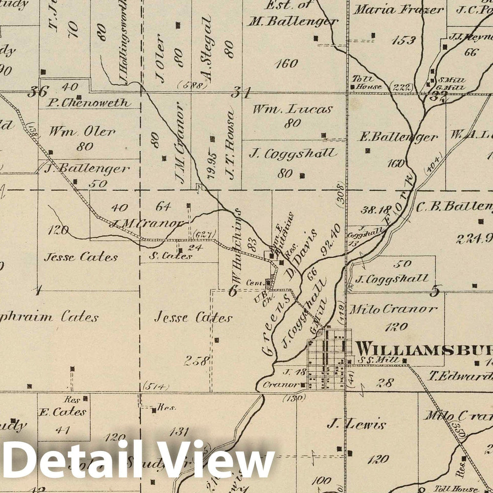 Historic Map : 1874 Green Township, Wayne County, Indiana. - Vintage Wall Art