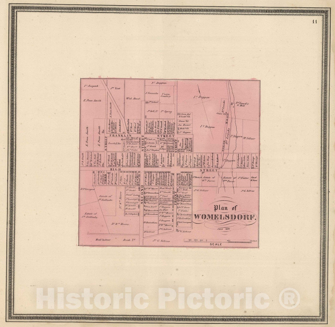 Historic Map : 1861 Womelsdorf, Berks County, Pennsylvania. - Vintage Wall Art