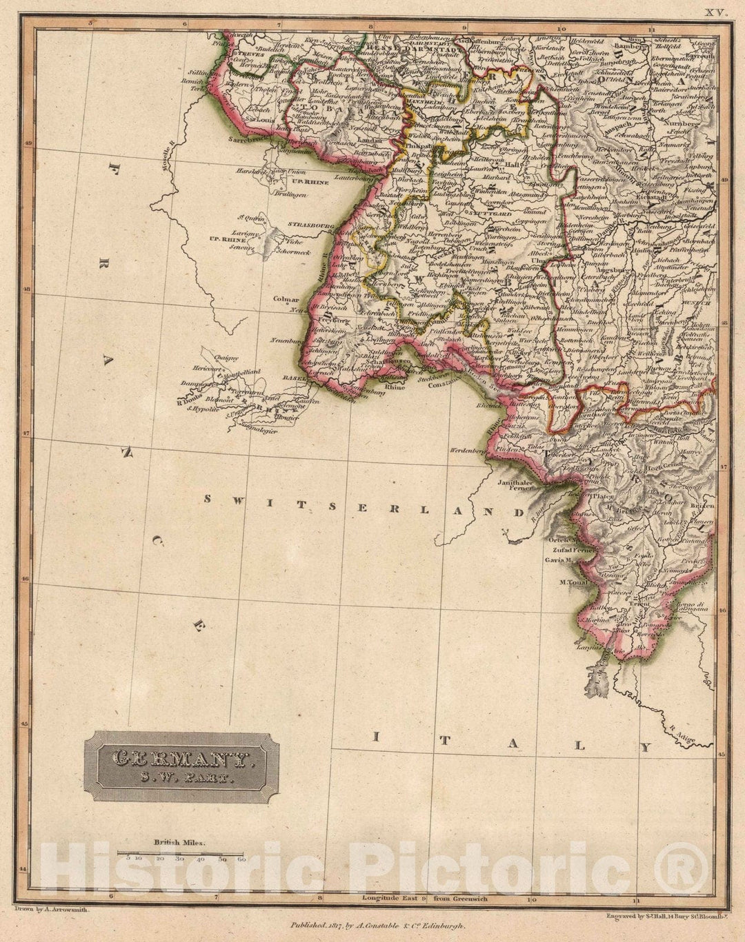 Historic Map : 1817 Germany, South West Part - Vintage Wall Art