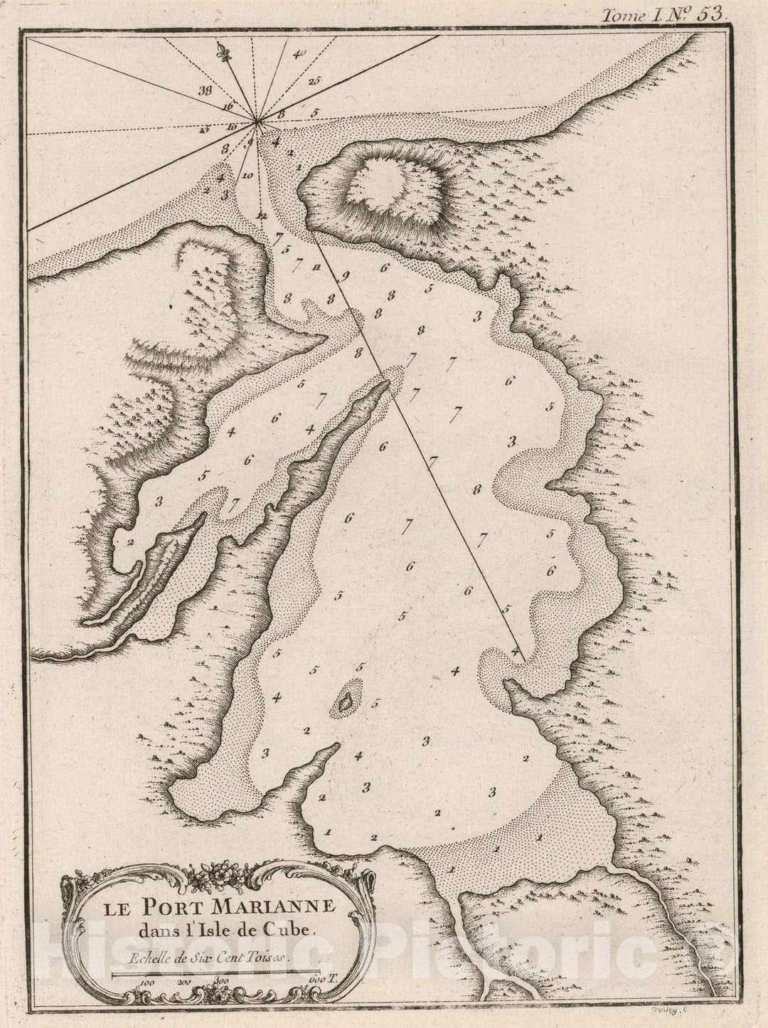 Historic Map : Cuba, Port Marrianne (Cuba) 1764 Le port Marianne dans I'isle de Cube. Croisey s[culp.] , Vintage Wall Art