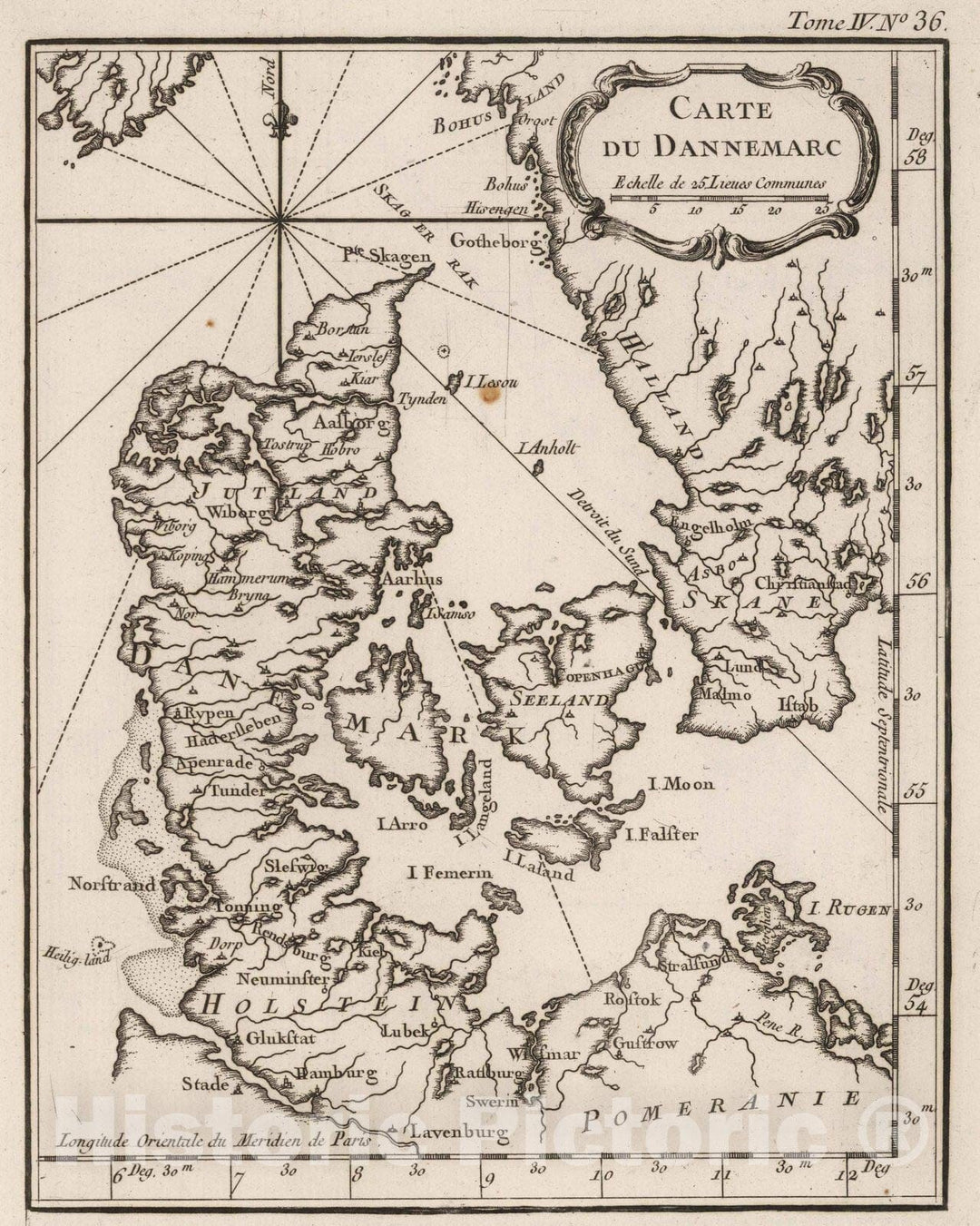 Historic Map : Denmark, , Europe 1764 Carte de Dannemarc , Vintage Wall Art