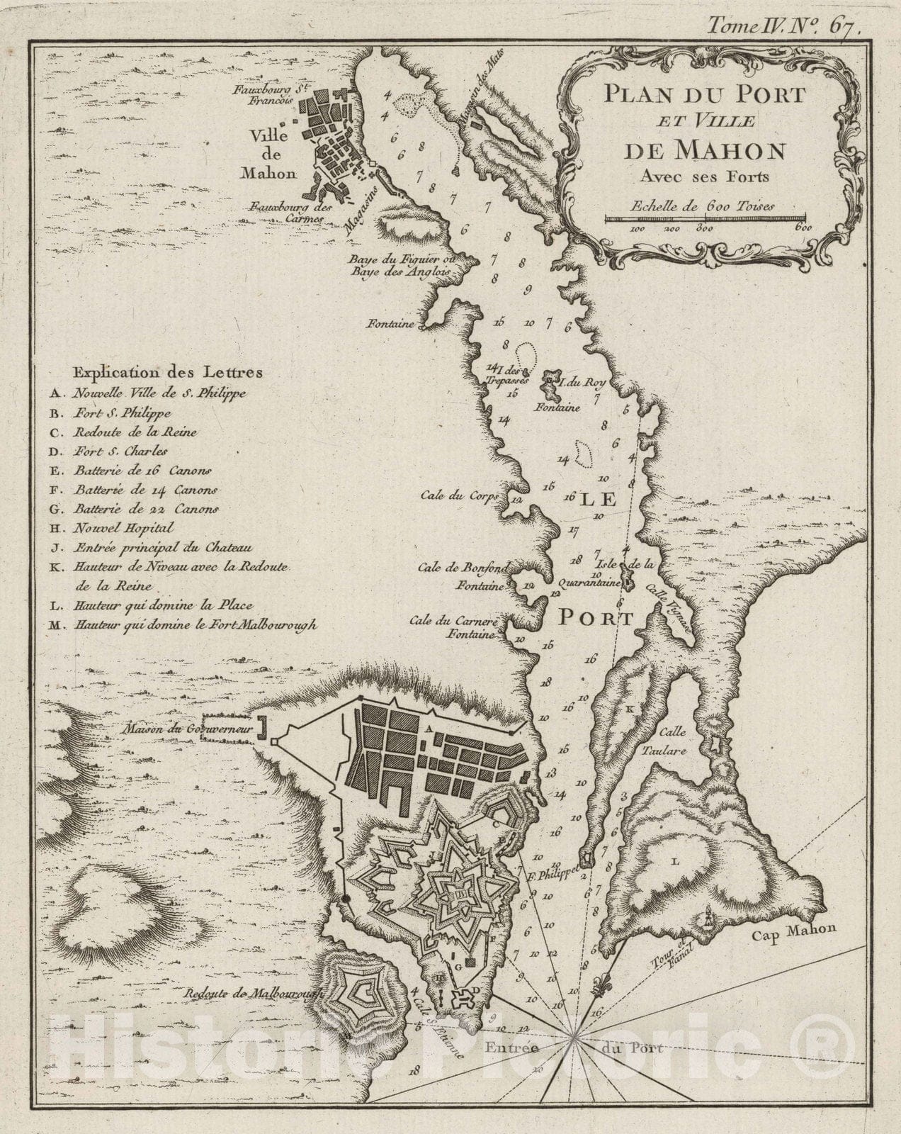 Historic Map : Spain, Mediterranean Region, Europe 1764 Plan du Port et Ville de Mahon Avec ses Forts , Vintage Wall Art