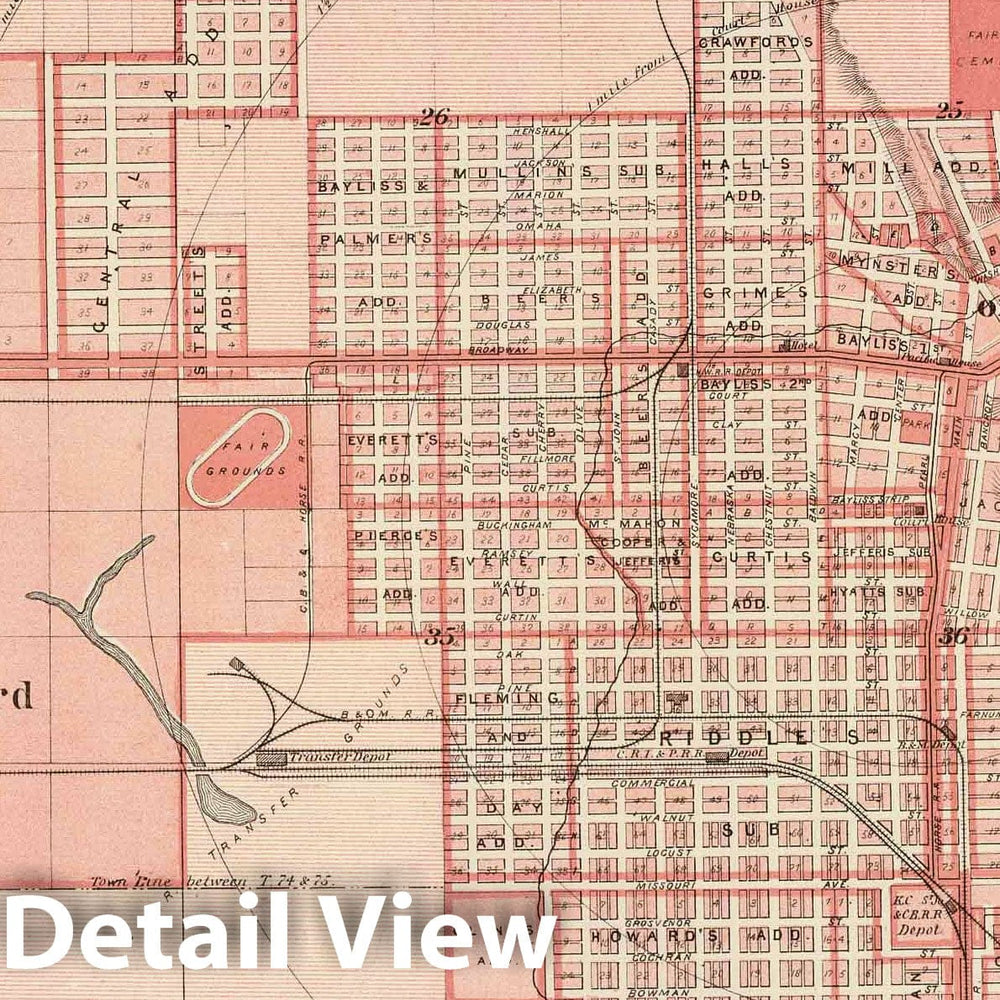 Historic Map : 1875 Plan of Council Bluffs, Pottawattamie Co, State of Iowa. - Vintage Wall Art