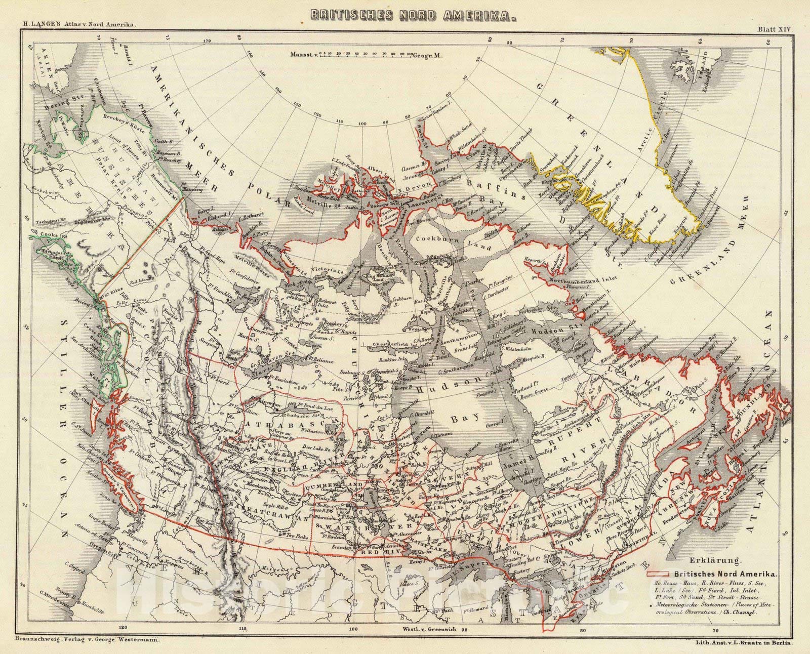 Historic Map : Canada; Greenland, 1854 Britisches Nord Amerika. , Vintage Wall Art