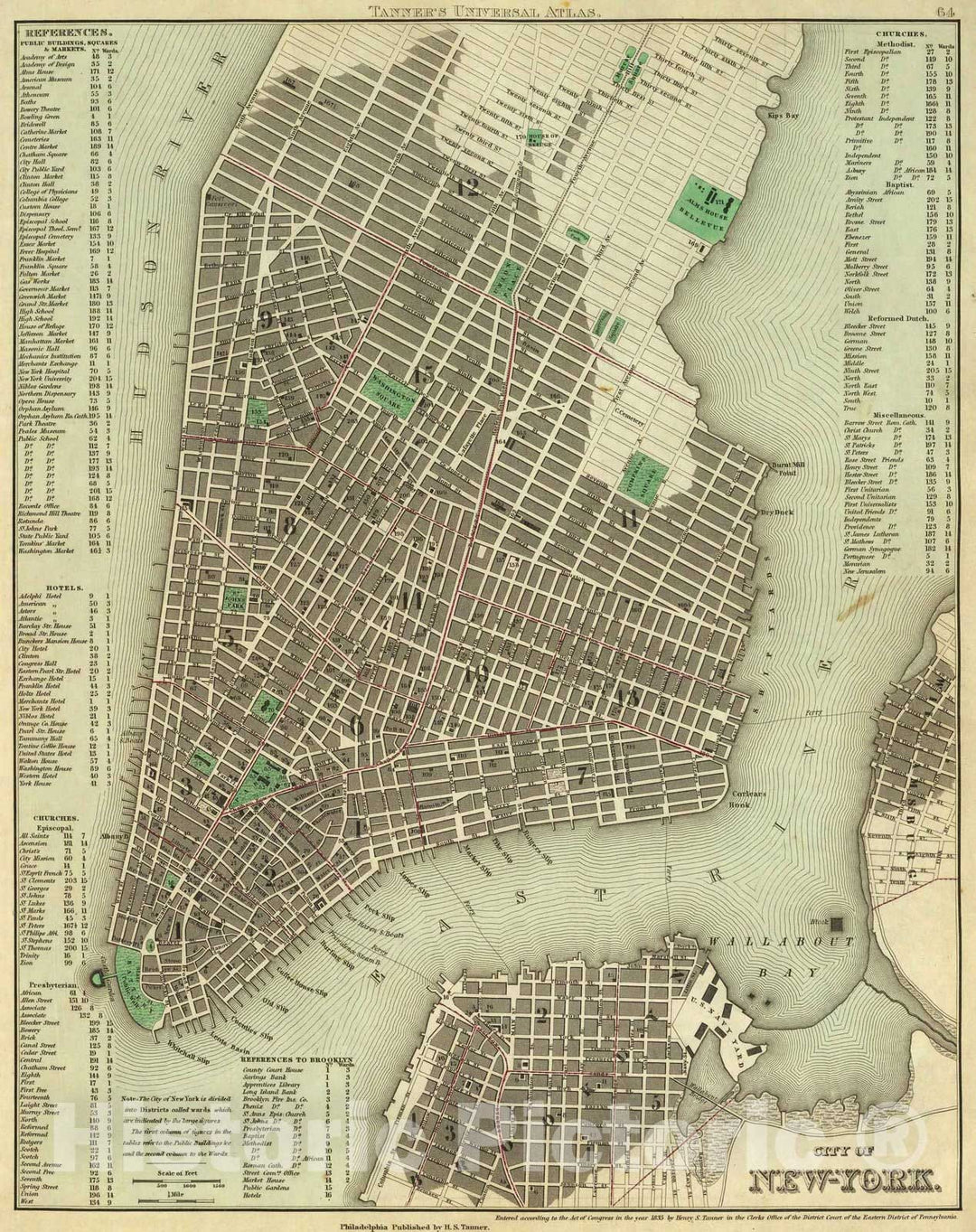 Historic Map : 1836 Map of the City of New York : Vintage Wall Art