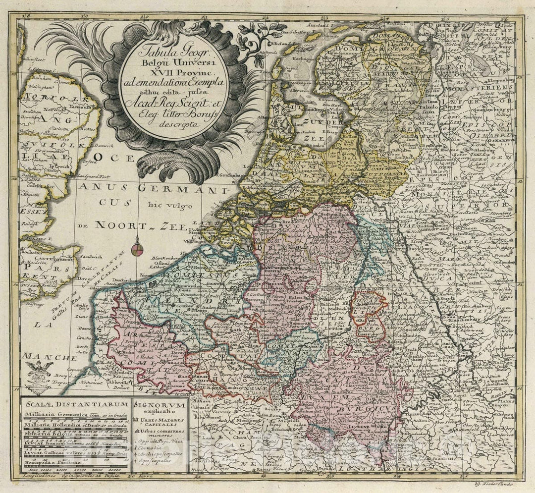 Historic Map : Netherlands, , Europe 1753 Tabula geogr: Belgii Universi VII Provinc , Vintage Wall Art