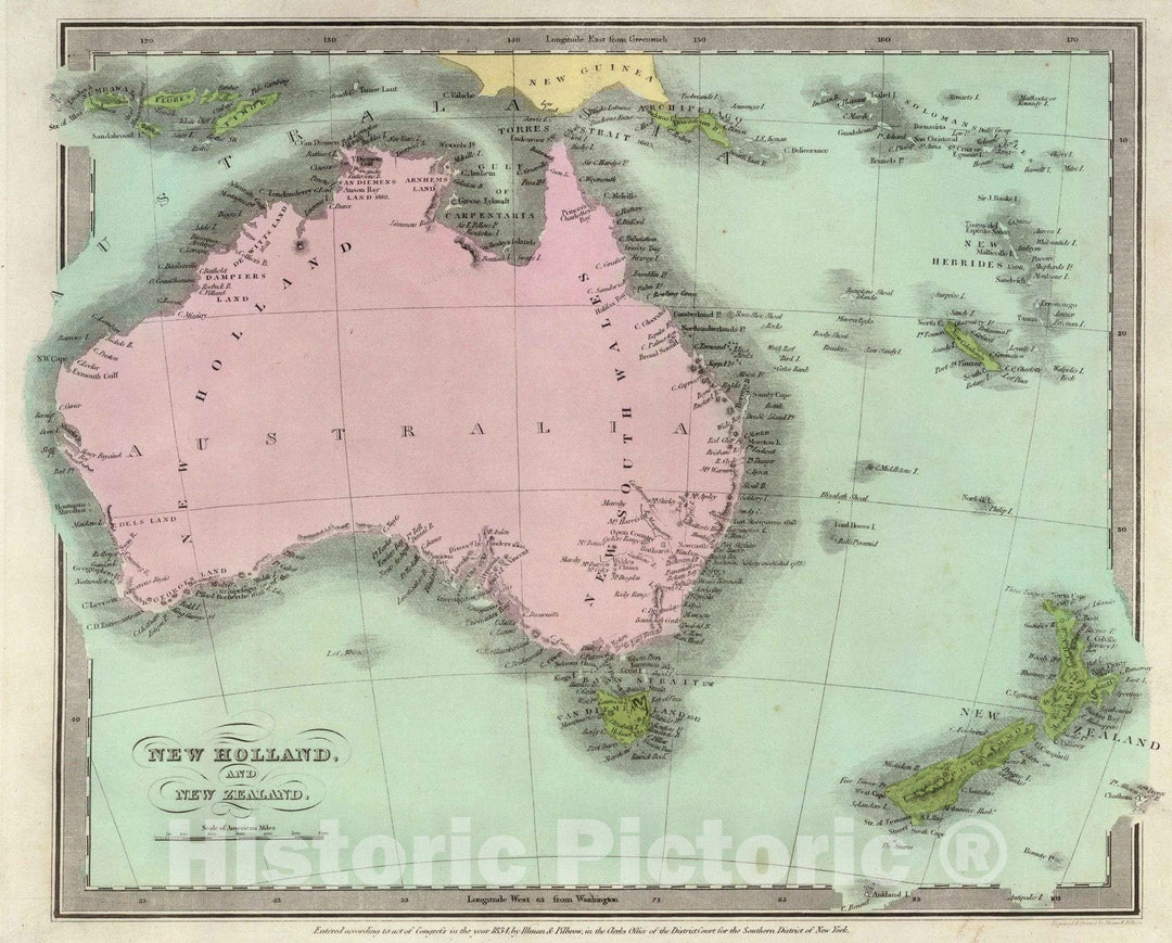 Historic Map : 1835 New Holland And New Zealand. - Vintage Wall Art