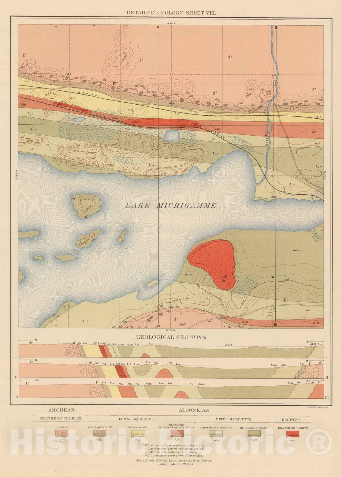 Historic Map : Geologic Atlas - 1896 Detailed Geology Sheet VIII. - Vintage Wall Art