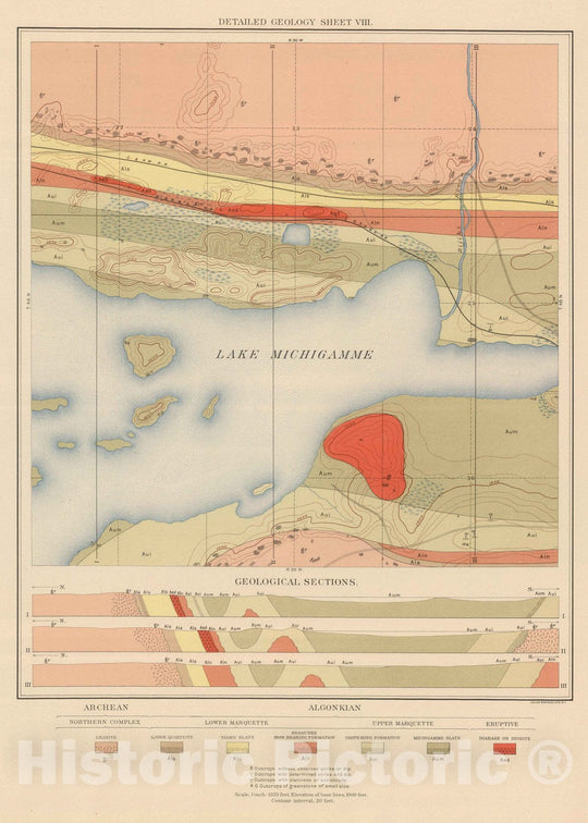 Historic Map : Geologic Atlas - 1896 Detailed Geology Sheet VIII. - Vintage Wall Art