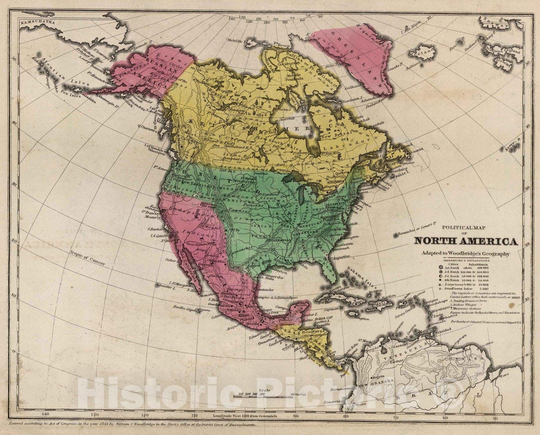 Historic Map : School Atlas - 1845 Political Map Of North America - Vintage Wall Art