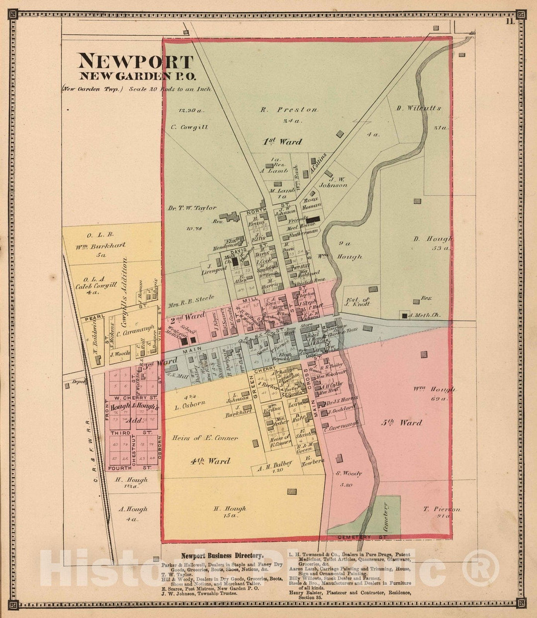 Historic Map : 1874 Newport, Wayne County, Indiana. - Vintage Wall Art