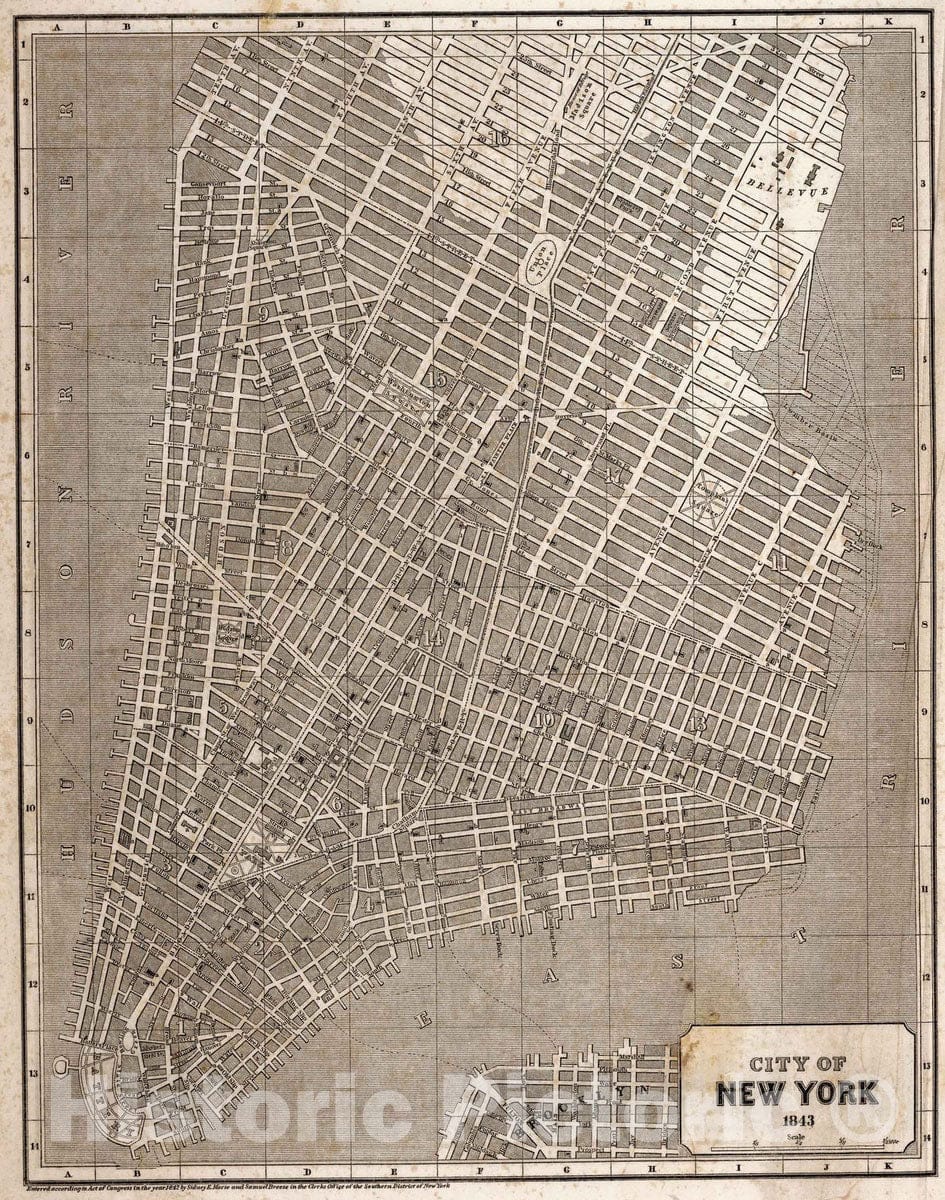 Historic Map : National Atlas - 1843 City of New York - Vintage Wall Art