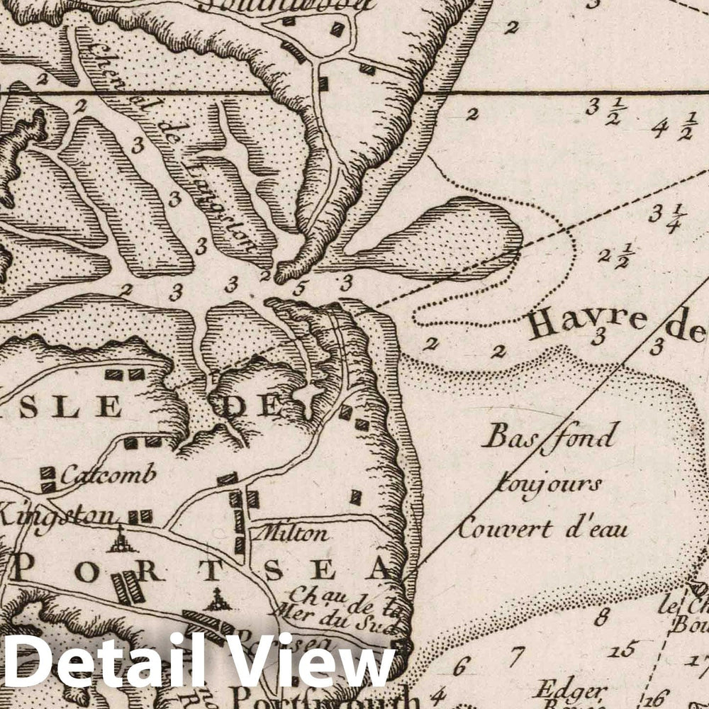 Historic Map : England, , Europe 1764 Plan de Portsmouth et environs : Avoc les Rades de Spit Head et de Ste. Helene , Vintage Wall Art