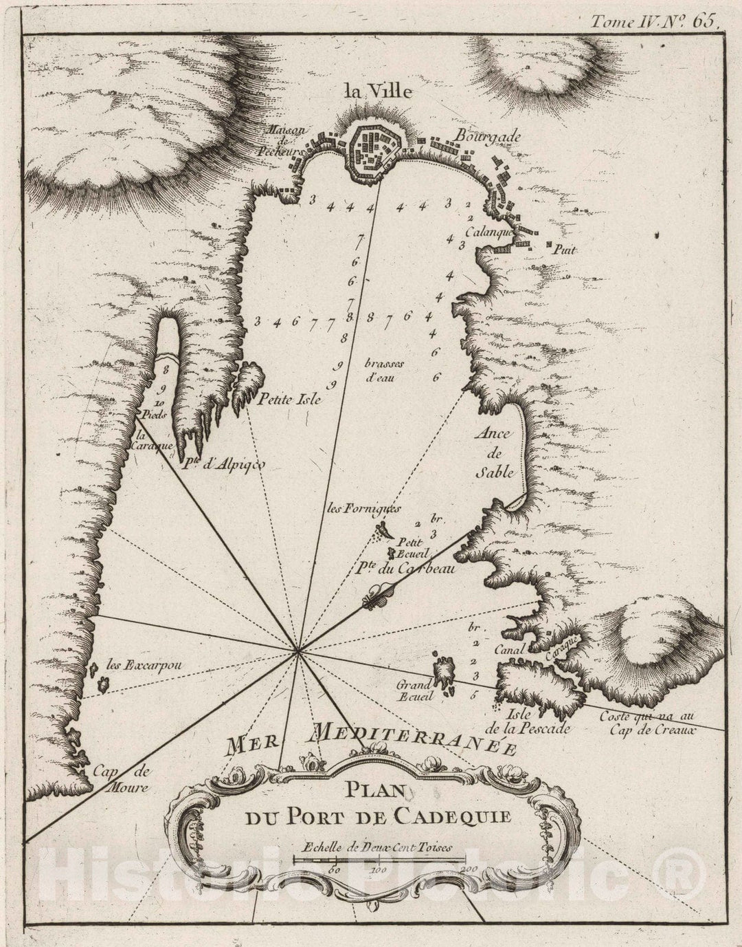 Historic Map : Spain, Mediterranean Region, Europe 1764 Plan du port de Candequie , Vintage Wall Art