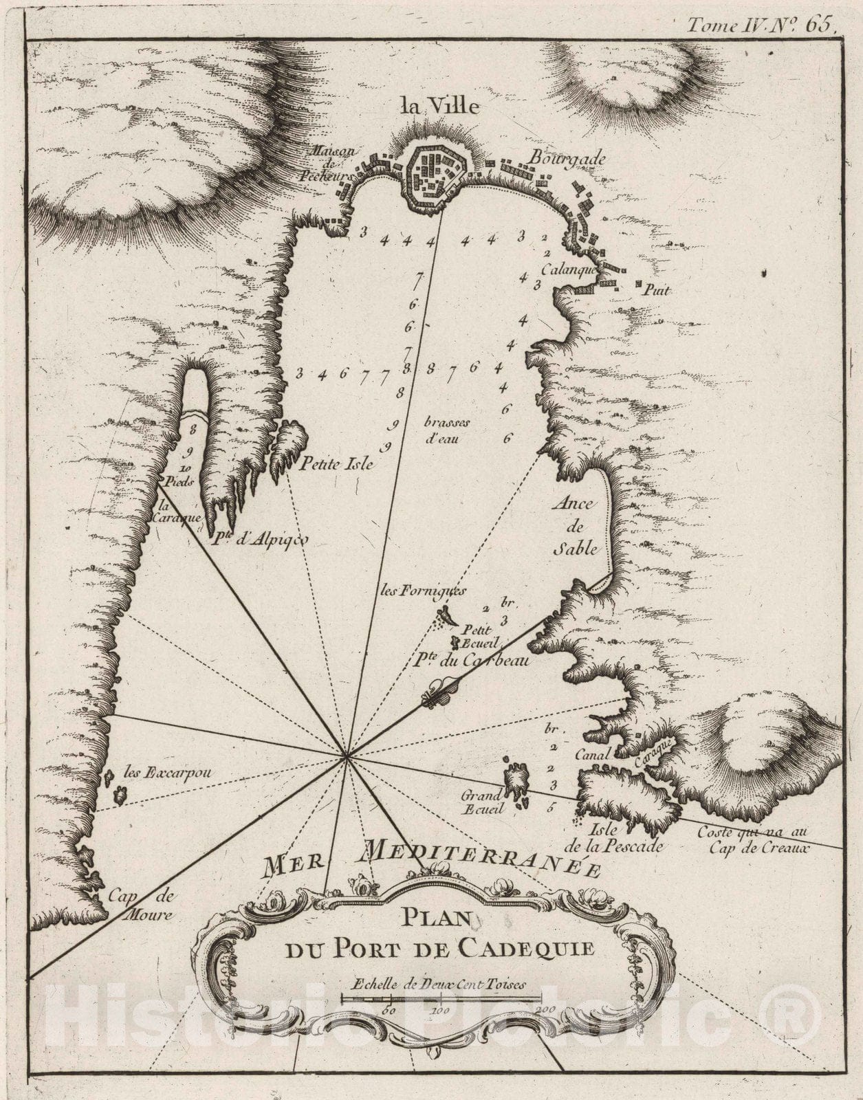 Historic Map : Spain, Mediterranean Region, Europe 1764 Plan du port de Candequie , Vintage Wall Art