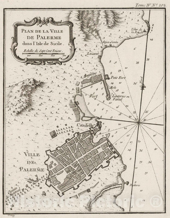 Historic Map : Italy , Palermo (Sicily, Italy), Sicily (Italy) 1764 Plan de la ville de Palerme dans l'isle de Sicile. Croisey [sculp.] , Vintage Wall Art