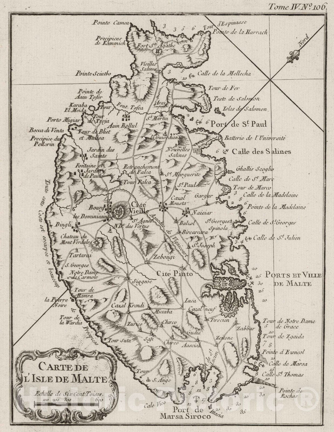 Historic Map : Malta, 1764 Carte de I'Lsle de Malta. , Vintage Wall Art