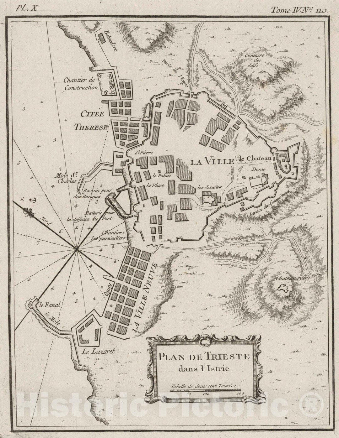 Historic Map : Italy , Trieste (Italy), 1764 Plan de Trieste dans I'lstrie. , Vintage Wall Art