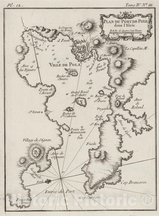 Historic Map : Croatia , Pula (Croatia), 1764 Plan du port de Pole dans I'lstrie. , Vintage Wall Art