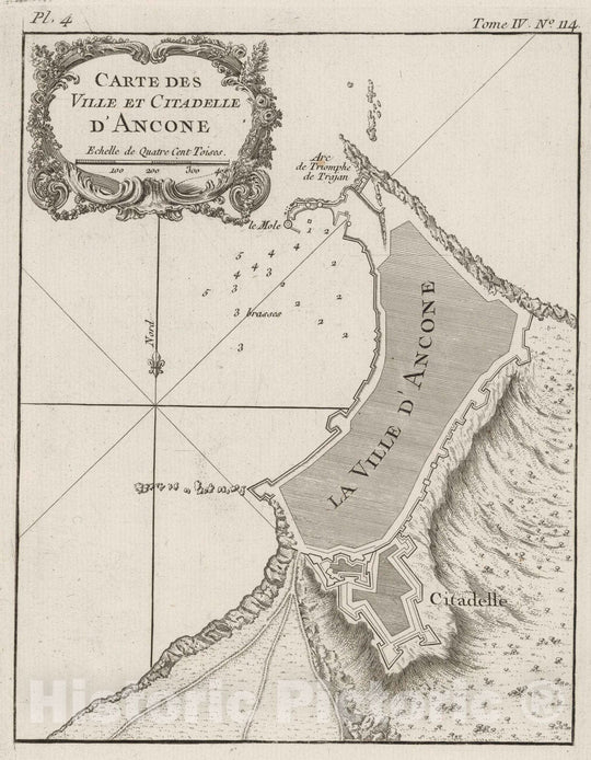 Historic Map : Italy , Ancona (Italy), 1764 Carte des ville et citadelle d'Ancone. , Vintage Wall Art