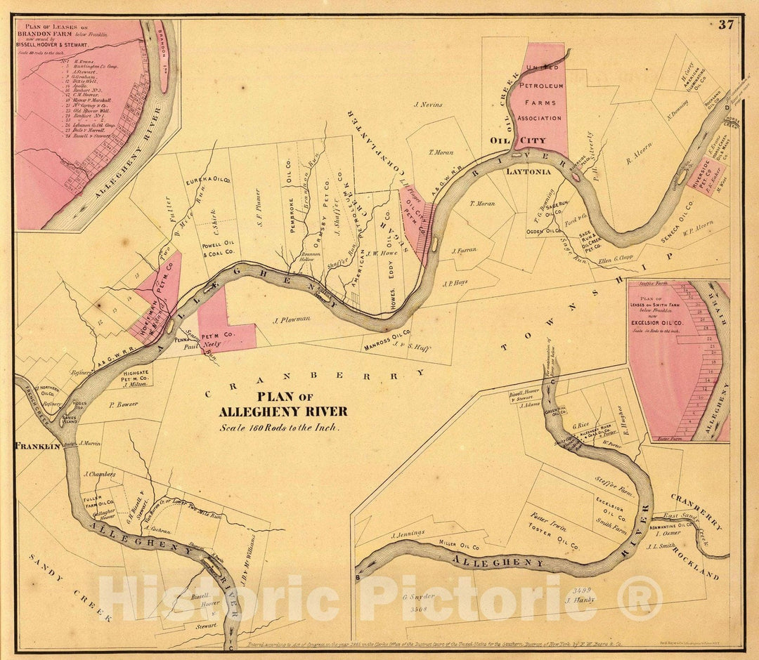 Historic Map : 1865 Allegheny River. v3 - Vintage Wall Art