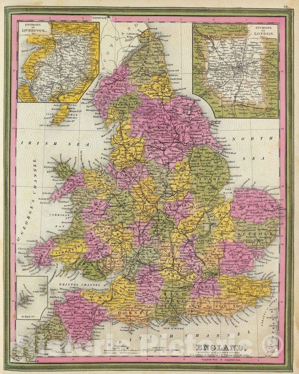 Historic Map : 1846 England. - Vintage Wall Art