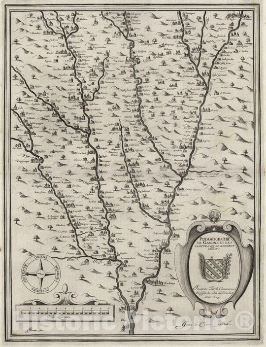 Historic Map : Garonne River , France 1628 Potamographie de Garone et des Fleuves qui Rendent Dedans. , Vintage Wall Art