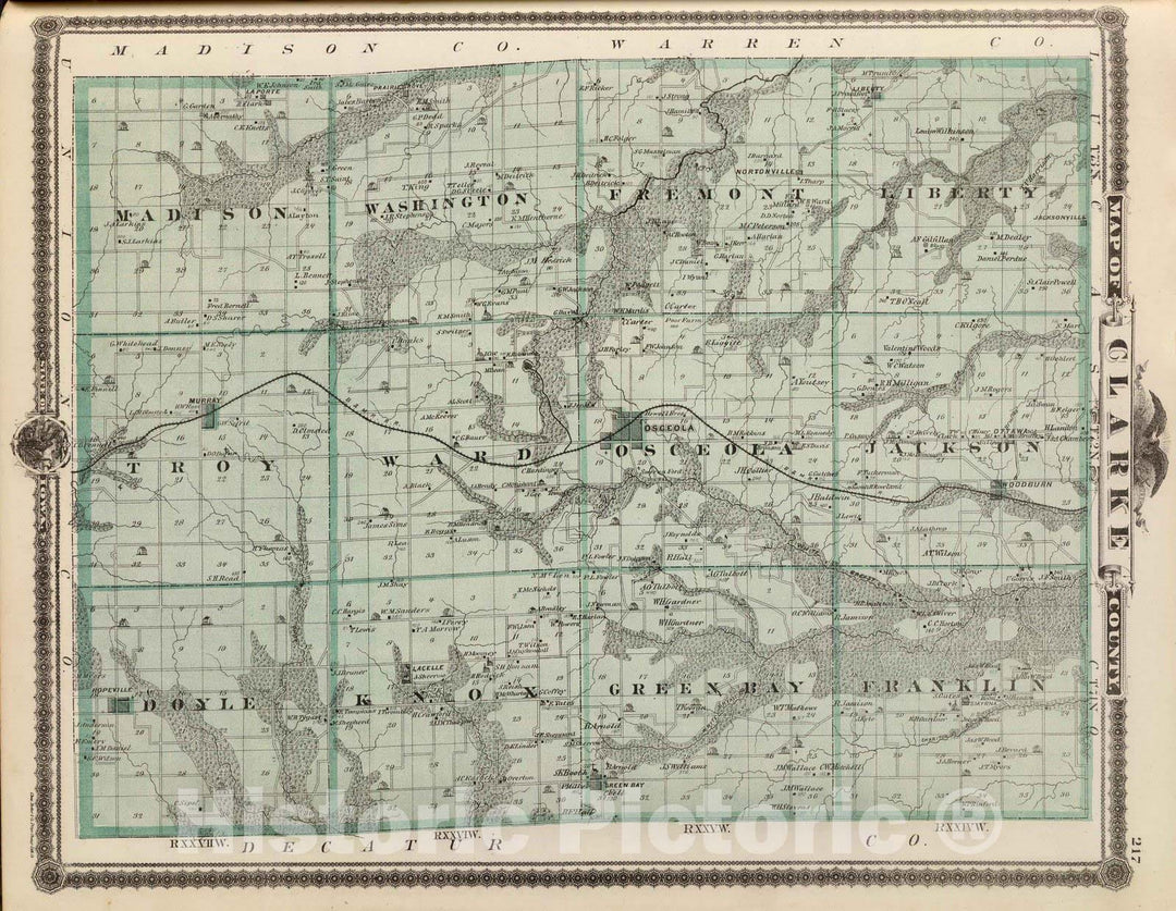 Historic Map : 1875 Map of Clarke County, State of Iowa. - Vintage Wall Art