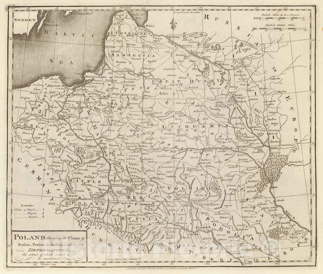 Historic Map : 1811 Poland, Shewing the Claims of Russia, Prussia & Austria. - Vintage Wall Art