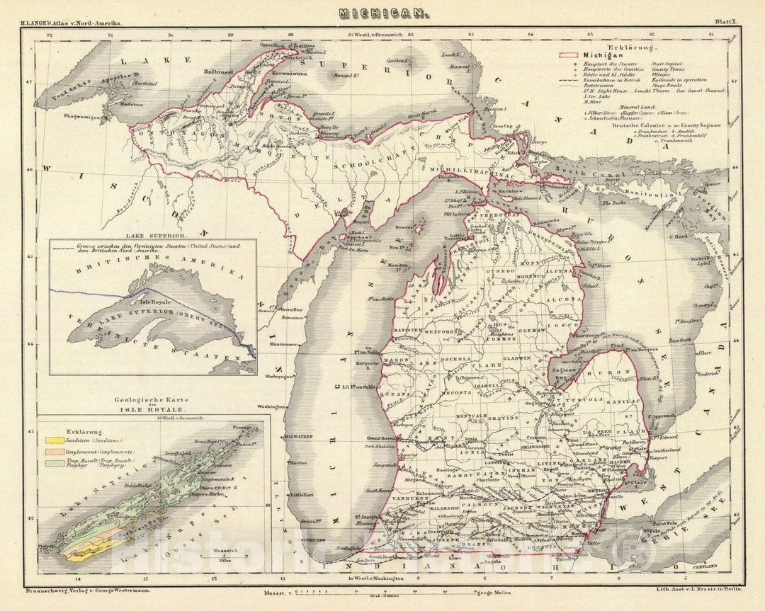 Historic Map : National Atlas - 1854 Michigan. - Vintage Wall Art