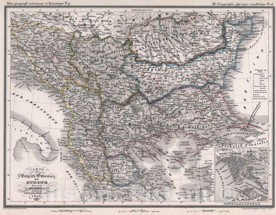 Historic Map : Greece, 1834 47. Carte de l'Empire Ottoman en Europe. , Vintage Wall Art