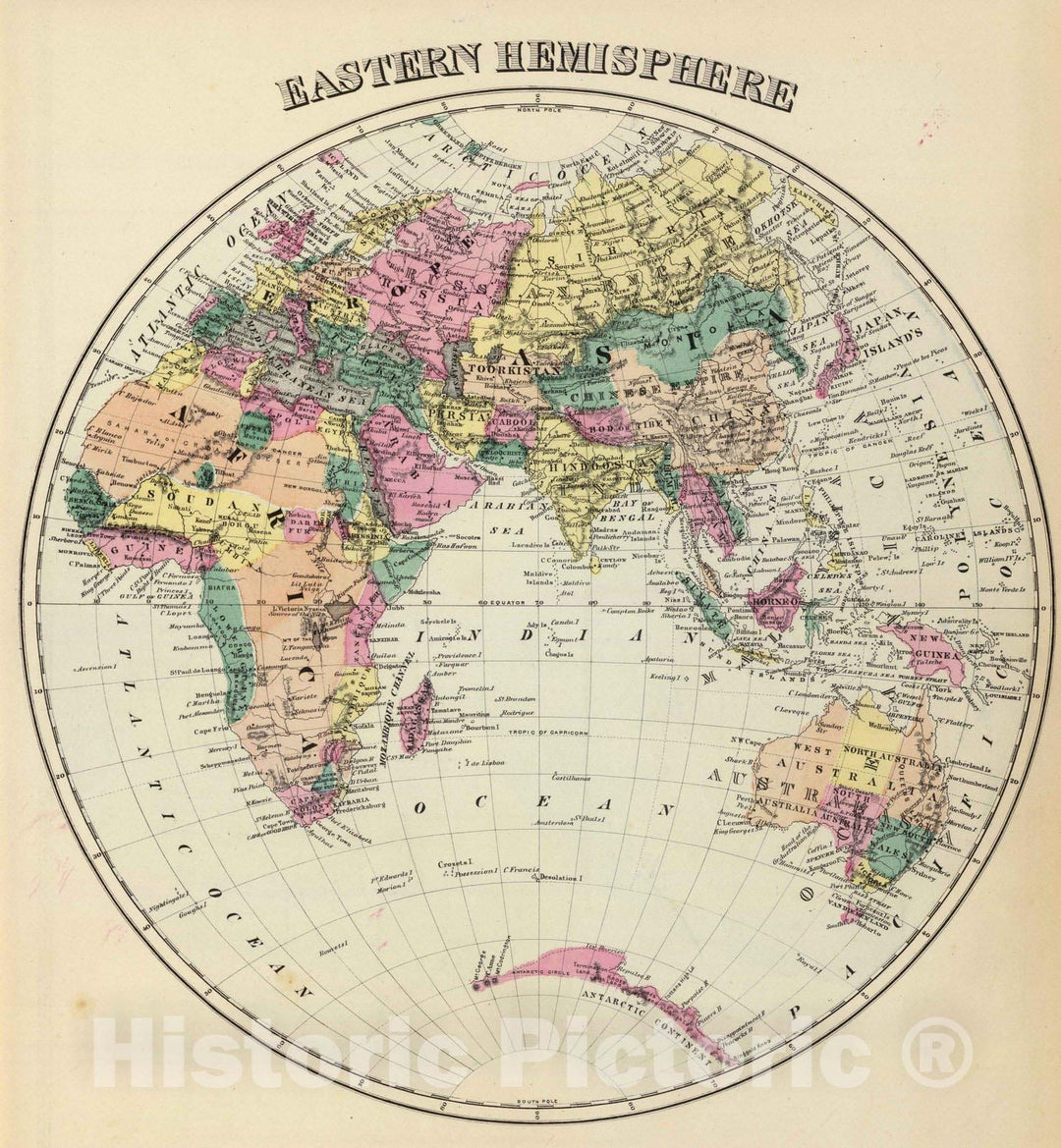 Historic Map : 1878 Eastern Hemisphere. - Vintage Wall Art