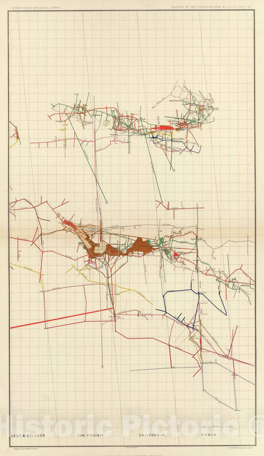 Historic Map : Geologic Atlas - 1882 Comstock Mine Maps. Number III. - Vintage Wall Art