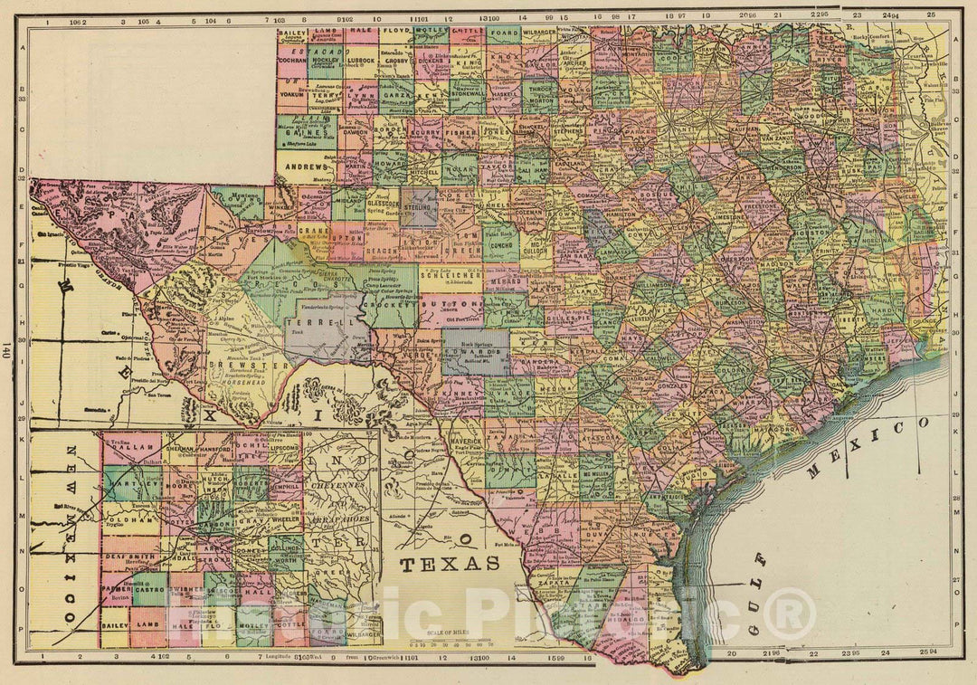 Historic Map : 1909 Texas. - Vintage Wall Art