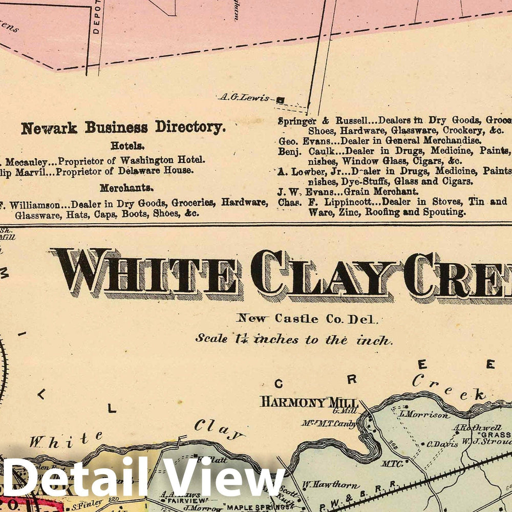 Historic Map : 1868 White Clay Creek, Newark. - Vintage Wall Art