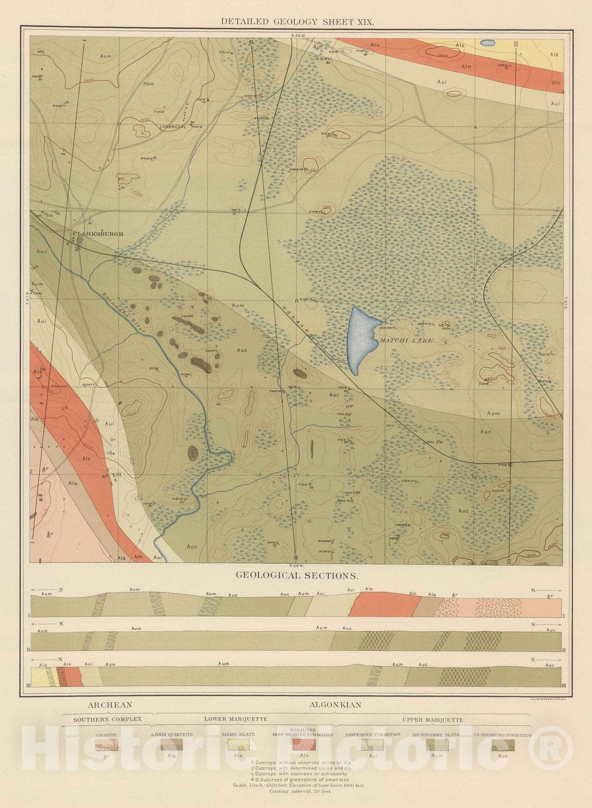 Historic Wall Map : Geologic Atlas - 1896 Detailed Geology Sheet XIX. - Vintage Wall Art