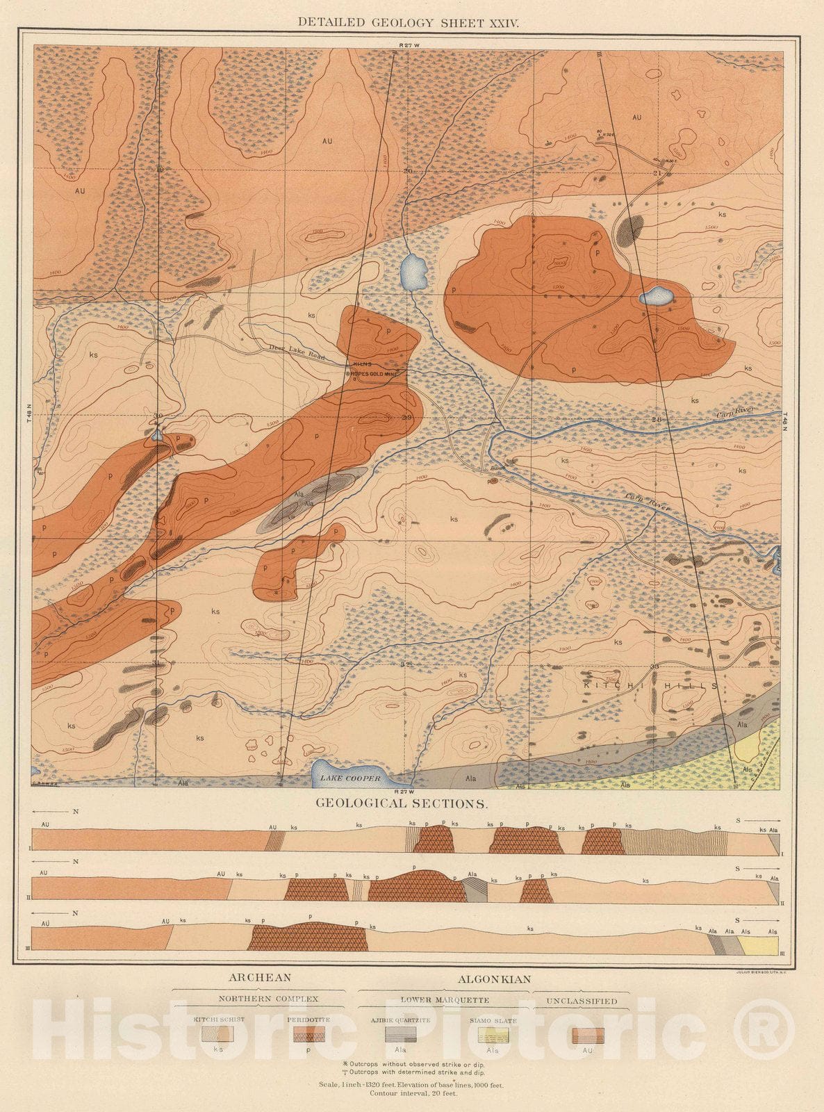 Historic Map : Geologic Atlas - 1896 Detailed Geology Sheet XXIV. - Vintage Wall Art