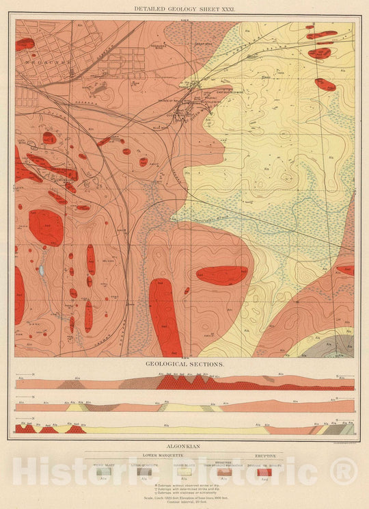 Historic Map : Geologic Atlas - 1896 Detailed Geology Sheet XXXI. - Vintage Wall Art