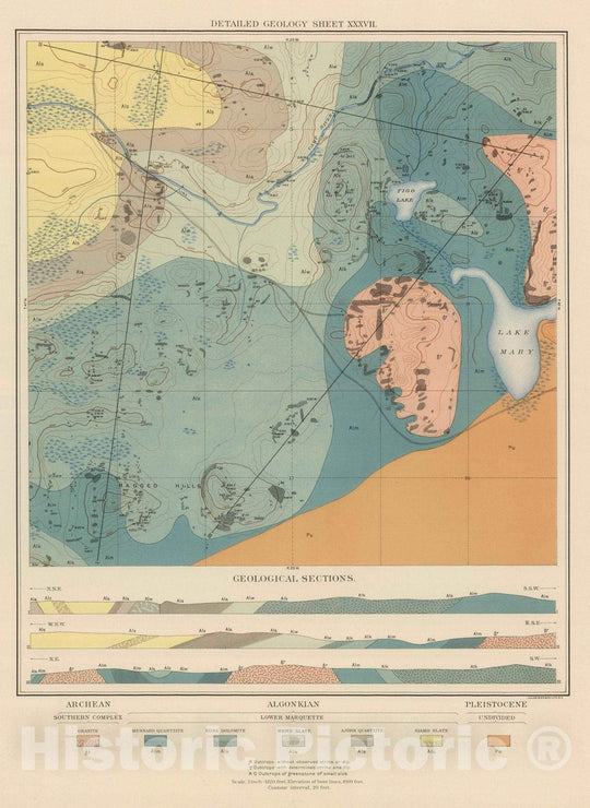 Historic Map : Geologic Atlas - 1896 Detailed Geology Sheet XXXVII. - Vintage Wall Art