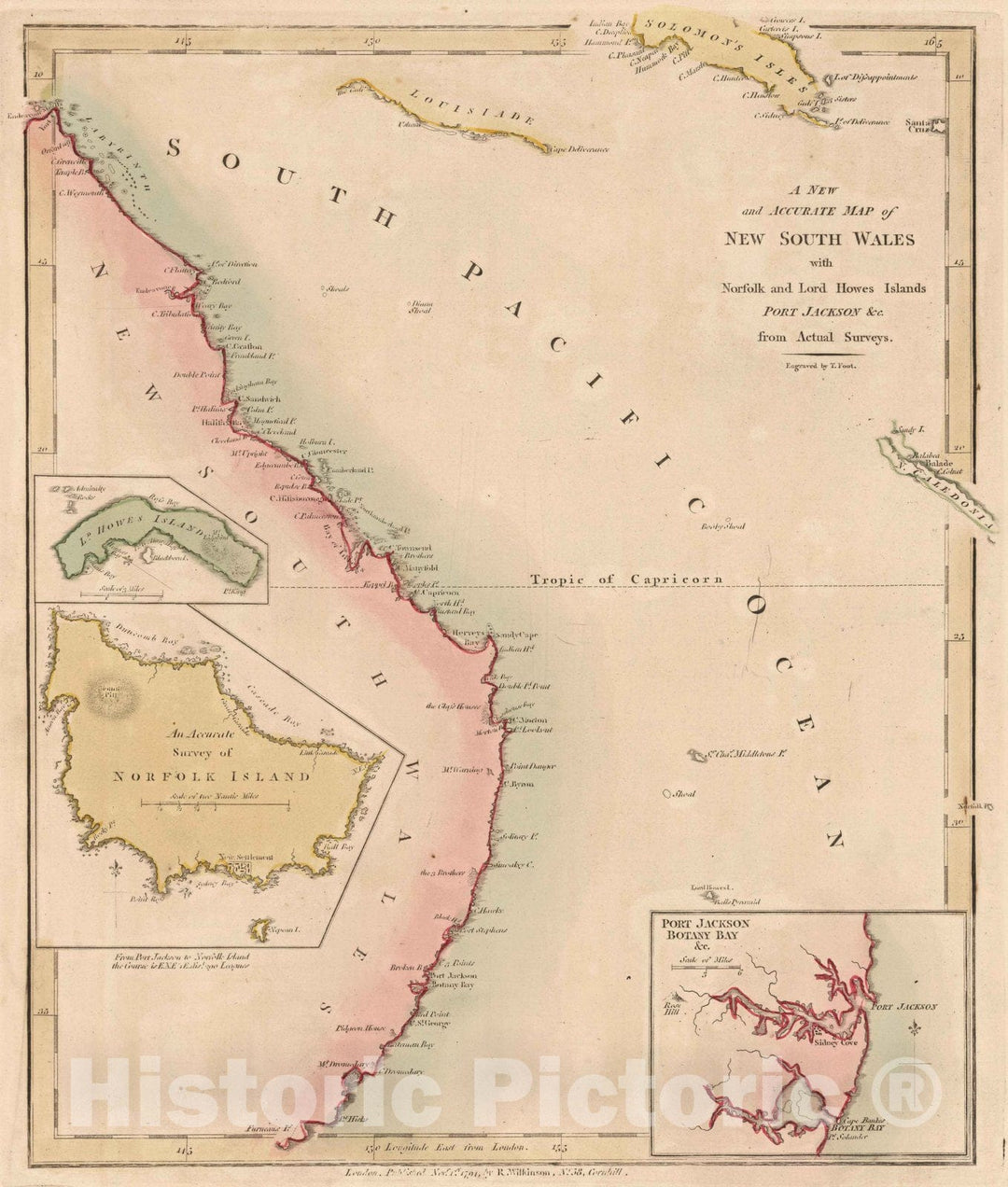 Historic Map : 1791 New South Wales with Norfolk and Lord Howes Islands Port Jackson, c. - Vintage Wall Art