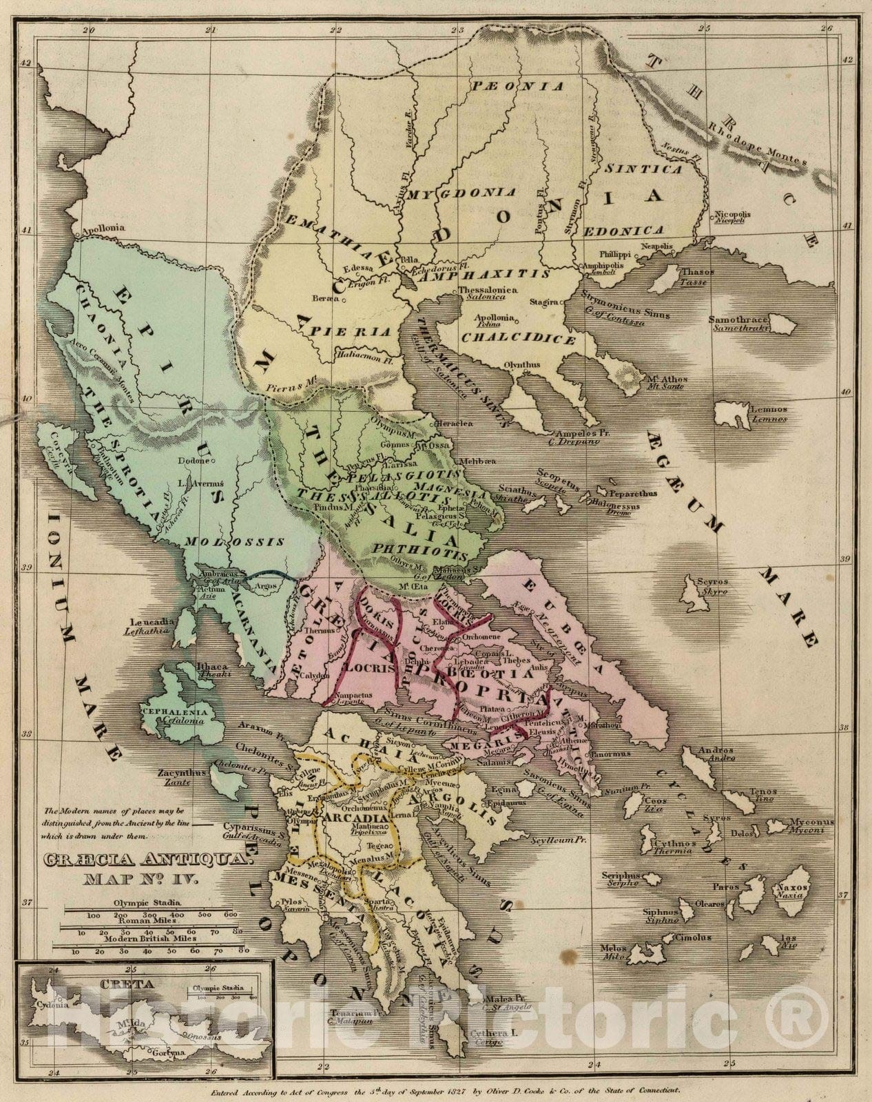 Historic Map : Greece, 1827 Map No. IV. Craecia Antiqua , Vintage Wall Art