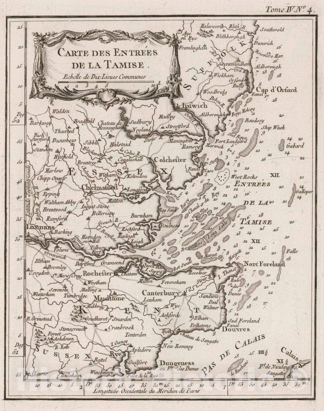 Historic Map : England, , Europe 1764 Carte des entrees de la Tamise , Vintage Wall Art