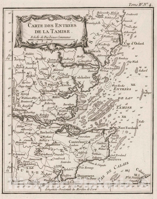 Historic Map : England, , Europe 1764 Carte des entrees de la Tamise , Vintage Wall Art