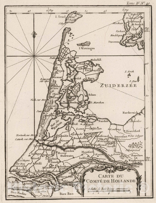 Historic Map : Netherlands, , Europe 1764 Carte du Comte? de Hollande , Vintage Wall Art