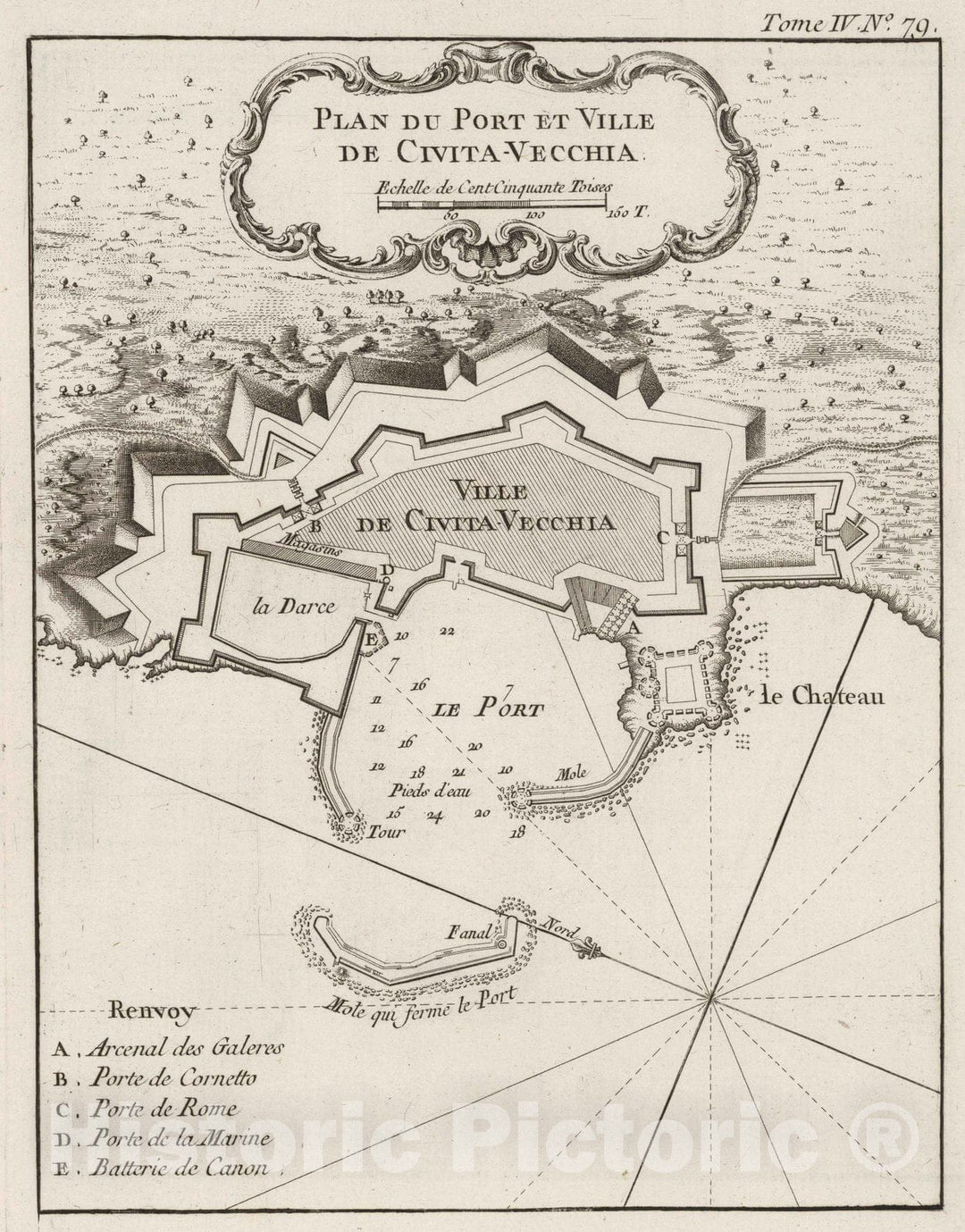 Historic Map : Italy, , Europe 1764 Plan du Port et Ville de Civita-Vecchia , Vintage Wall Art