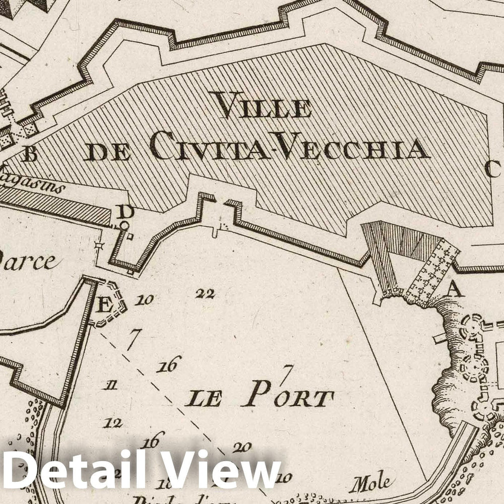 Historic Map : Italy, , Europe 1764 Plan du Port et Ville de Civita-Vecchia , Vintage Wall Art