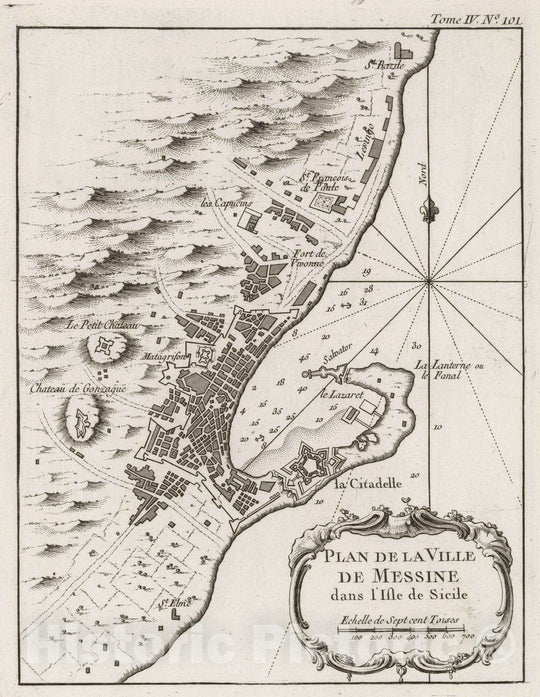 Historic Map : Italy , Messina (Sicily, Italy), Sicily (Italy) 1764 Plan de la ville de Messine dans l'isle de Sicile. , Vintage Wall Art