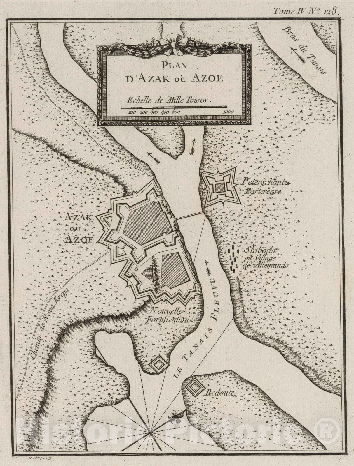 Historic Map : Russia , Azof (Russia), Don River Delta (Russia) 1764 Plan d'Azak ou Azof. Croisey, sc[ulp.] , Vintage Wall Art